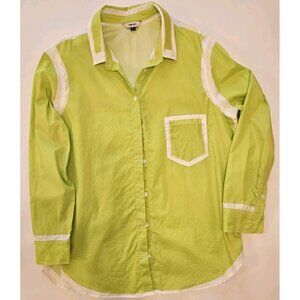 The Kit Womens Neon Green White Cotton Long Sleeve Button Down Shirt Size L